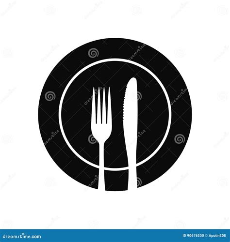 Fork And Knife On A Plate Icon Vector Stock Vector Illustration Of