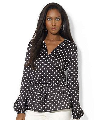 Lauren Ralph Lauren Polka Dot Sheer Satin Peplum Blouse Clothes