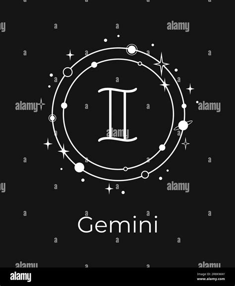 White Gemini Sign With Planets And Stars On A Black Background Stock Vector Image And Art Alamy