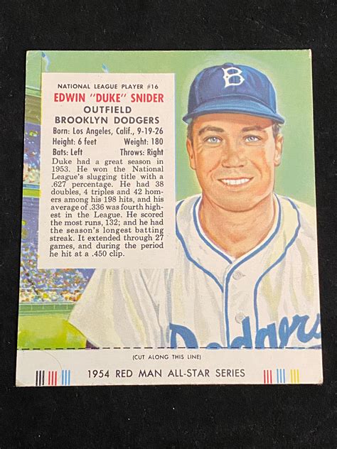 Lot Red Man Duke Snider W Tab Tobacco Baseball Card Hof