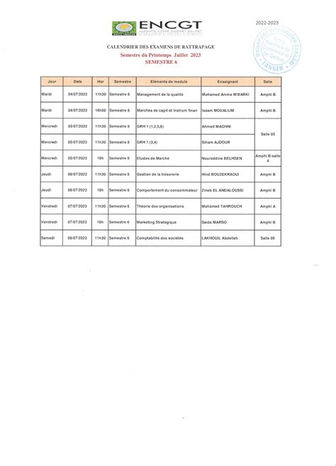 Calendrier Des Examens De La Session De Rattrapage S Et S