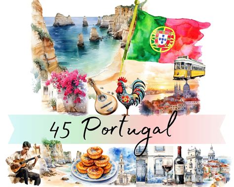 Portugal Clipart Watercolor Bundle, Travel Vacation PNG Graphics for ...