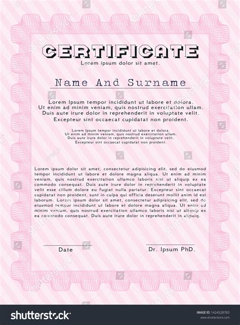 Pink Certificate Template Modern Design Linear Stock Vector (Royalty ...