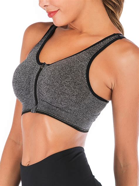 LELINTA Women S Front Zipper Closure Sports Bra Removable Cups High