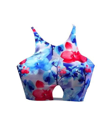 Buy BK P Orchid Print Keyhole High Neck Tank Bikini Crop Top Online Fairy Pole Mother