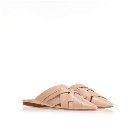 Mules nude δερματίνη με πλέξη μπροστά TSOUKALAS