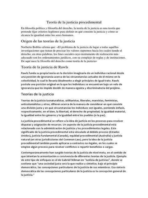 Teoría De La Justicia Procedimental Pdf John Rawls Justicia