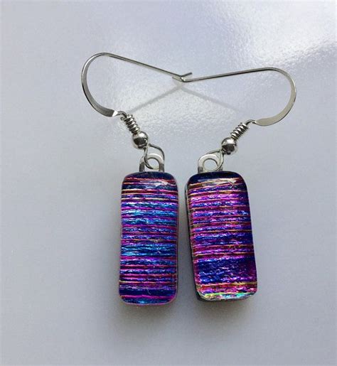 Dichroic Earrings Fused Glass Jewelry Magenta Purple Blue Etsy Uk