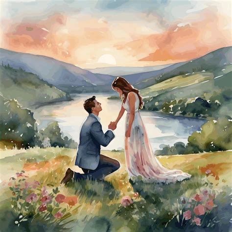 Premium Vector Watercolor Illustration Of A Man Proposing To His