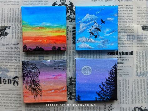 Morning, afternoon, evening, night Scenery | Mini canvas art, Diy ...