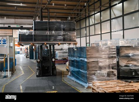 Forklift Loader In Storage Warehouse Ship Yard Distribution Products