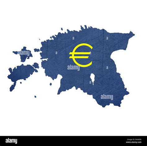 European currency symbol on map of Estonia isolated on white background Stock Photo - Alamy