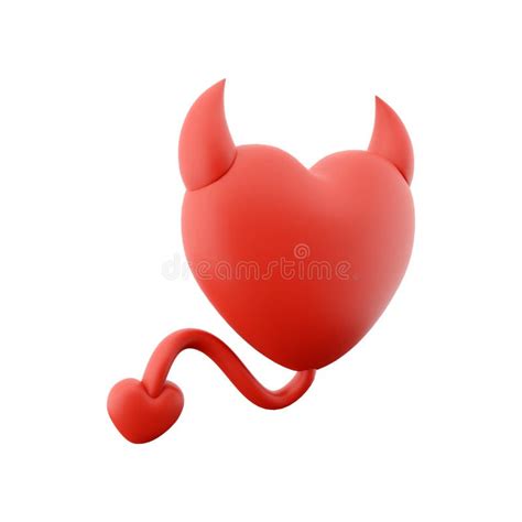 3d Rendering Devil Heart Icon Concept Red Shiny With Horns Tail 3d