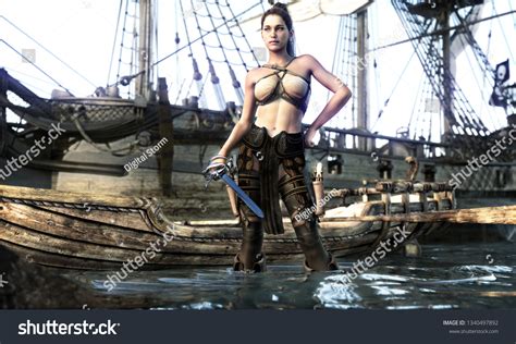 Portrait Pirate Female Coming Ashore D Ilustraci N De Stock