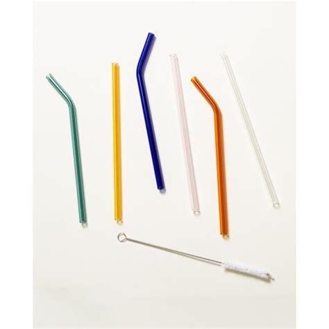 Multicoloured Reusable Glass Straws Pack Of Six Oliver Bonas