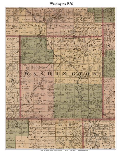 Washington, Michigan 1876 Old Town Map Custom Print - Sanilac Co. - OLD ...