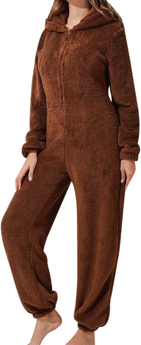 Dihope Damen Jumpsuit Teddy Fleece Rei Verschluss Einteiler Overall Mit