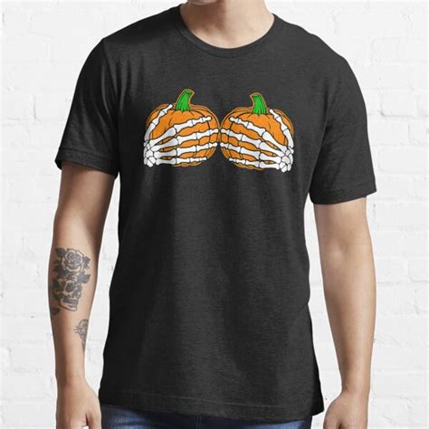 Skeleton Hands On Pumpkin Boobs Funny Halloween Boob Women T Shirts