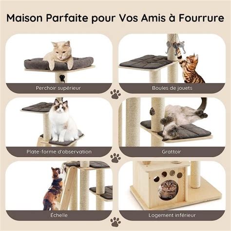 GOPLUS Arbre à Chat XXL 170 CM en Bois avec Poteaux en Sisal et Nid