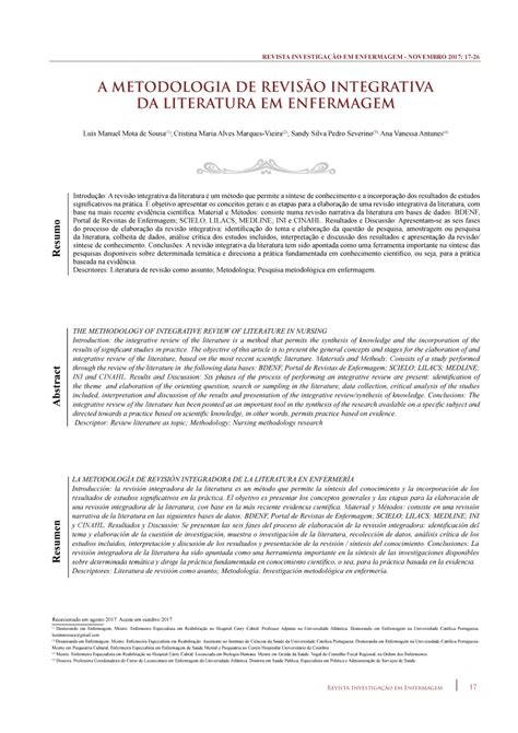 Pdf Metodologia De Revisão Integrativa Da Literatura Em Enfermagem