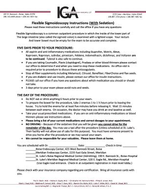 Fillable Online Flexible Sigmoidoscopy Instructions With Sedation Fax