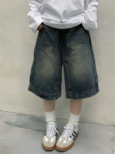 Girlary Y2k Vintage Baggy Jorts Women Wide Leg Five Points Jeans Korean