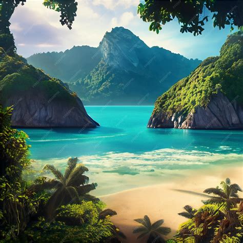 Premium AI Image | Jungle mountains tropical island beach