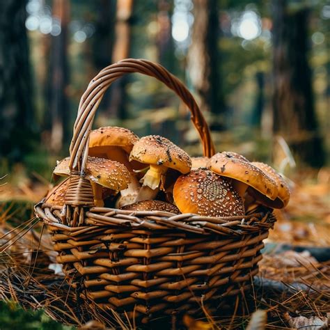 Premium Photo Autumn Mushroom Hunting Basket In Rustic Forest Setting