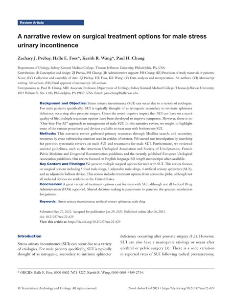 Pdf A Narrative Review On Surgical Treatment Options For Male Stress