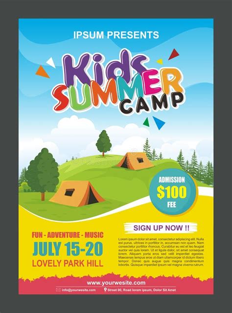 Kids Summer Camp Banner Poster Design Template For Kids Stock Vector