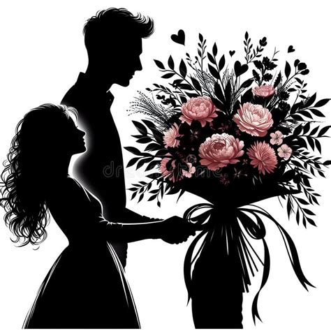 Silhouette Of A Loving Couple On A Colorful Floral Background Stock Illustration Illustration