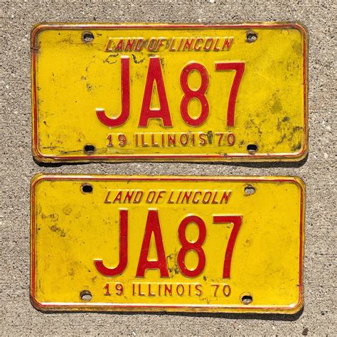 1970 Illinois License Plate Pair Auto Tag JA 87 – License Plate