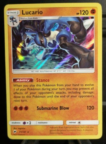 Lucario Nm Holo Rare Burning Shadows Near Mint Foil Pokemon Tcg