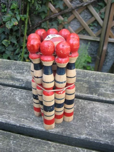 Ancien Jeu De Quilles En Bois Quilles Boule Eur Picclick Fr