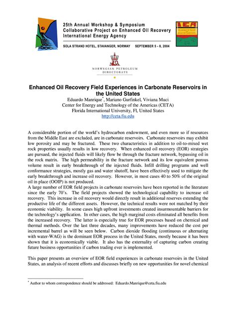 Fillable Online Netl Doe Enhanced Oil Recovery Field Experiences In