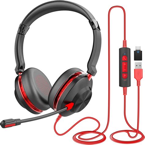 Amazon.com: Headset with Mic, USB Headset with Microphone for PC, On Ear Headphones Wired with ...