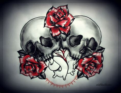 SKULLS HEART ROSES tattoo design | Heart tattoo designs, Skull tattoo ...