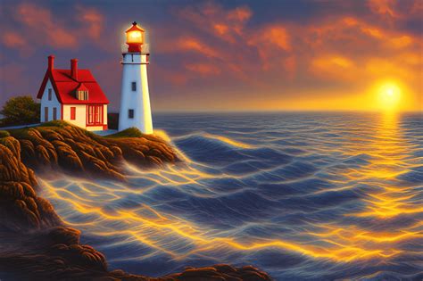 Lighthouse at Sunrise Painting · Creative Fabrica