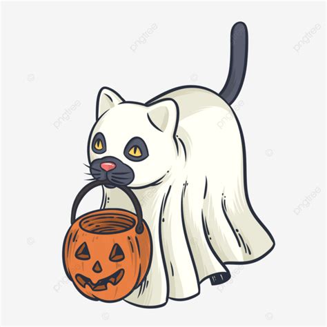 Gato Fantasma De Dibujos Animados Halloween Png V Spera De Todos Los