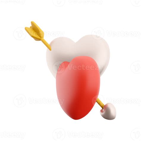 3d Rendering Couple Red Hearts Pierced By Cupids Arrow Icon 3d Render