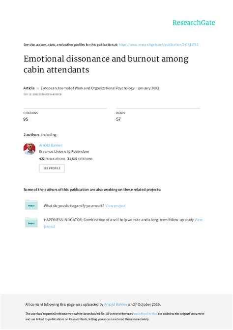 (PDF) Emotional dissonance and burnout among cabin attendants