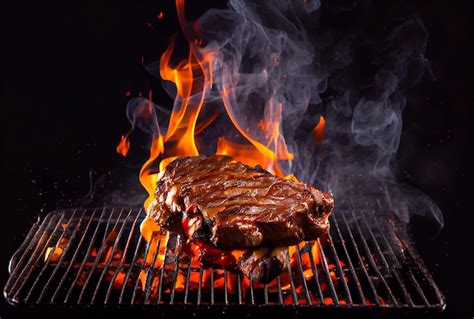 Premium Photo TBone Steak Or Porterhouse On Grill With Blazing Fire