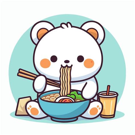 Un Mignon Petit Ours Blanc Qui Mange Des Nouilles Ramen Personnage De