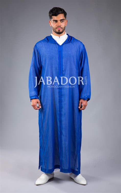 Blauwe Djellaba Met Transparante Kap Handafwerking Jabador