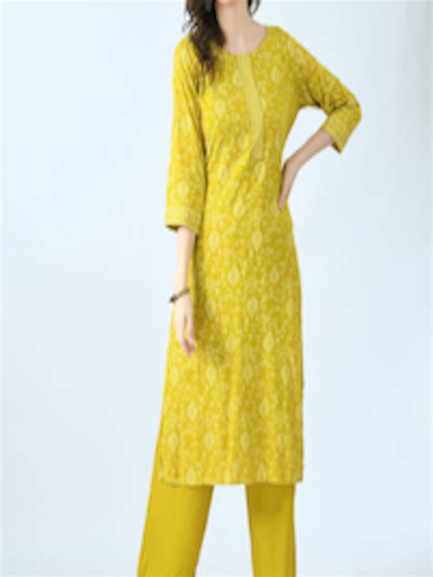 Buy Kalini Women Yellow Floral Printed Pure Cotton Kurta With Trousers Kurta Sets For Women