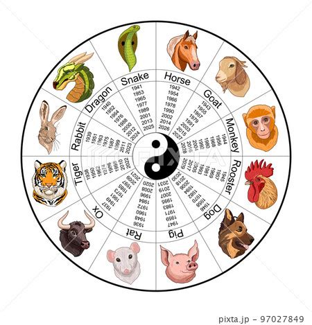 Chinese zodiac wheel with Twelve animals and...のイラスト素材 [97027849] - PIXTA