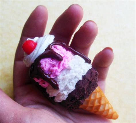 Big Triple Scoop Neapolitan Ice Cream Cone Polymer Clay Magnet