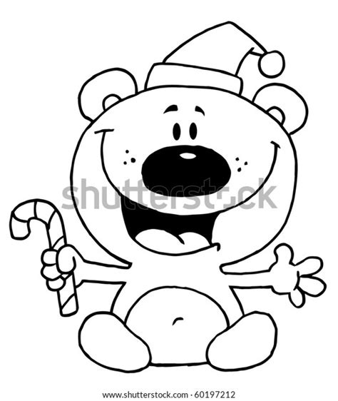 Outline Bear Holding Candy Cane Stock Vector Royalty Free 60197212