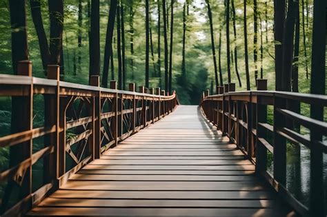 Premium Ai Image A Wooden Bridge With A Wooden Bridge In The Middle