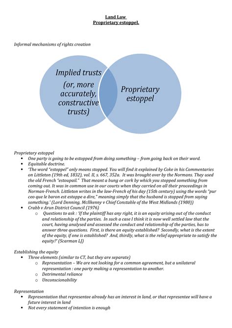 Proprietary Estoppel Lecture Notes Studocu